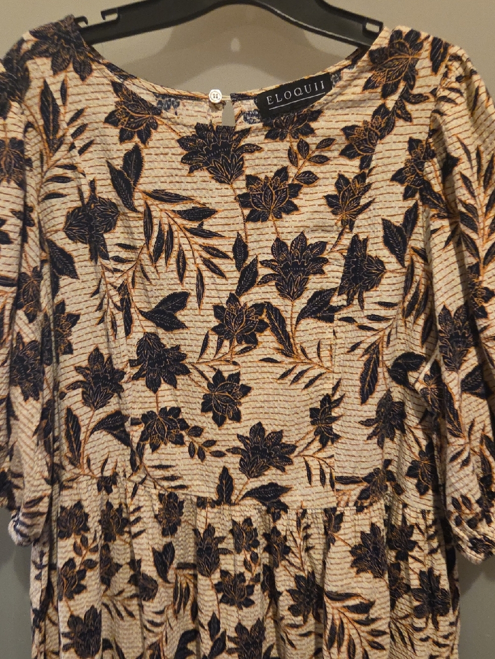 Eloquii Cream Midi Dress with Black Floral Print - Picture 3 of 5